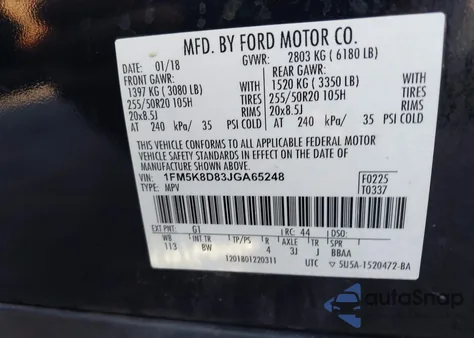 2018 Ford Explorer Xlt из США, поврежденный, VIN 1FM5K8D83JGA65248